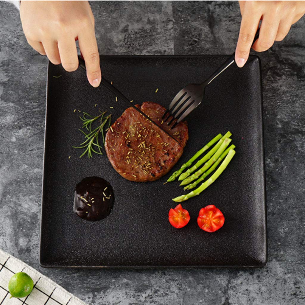 Piatto per la casa Piatto occidentale Piatto per bistecca Piatto per controfiletto Stoviglie Piatto piano per la casa Piatto quadrato nero europeo Piatto in ceramica Stoviglie Regalo Piatti da portat