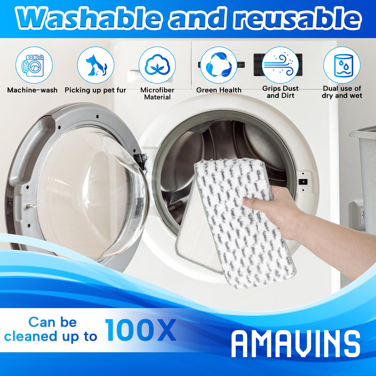 Paquete de 3 almohadillas de limpieza de microfibra para mopa Bona para mopa blanca y gris de 18 pulgadas, almohadillas de microfibra reutilizables para fregona de 18 pulgadas, almohadillas de