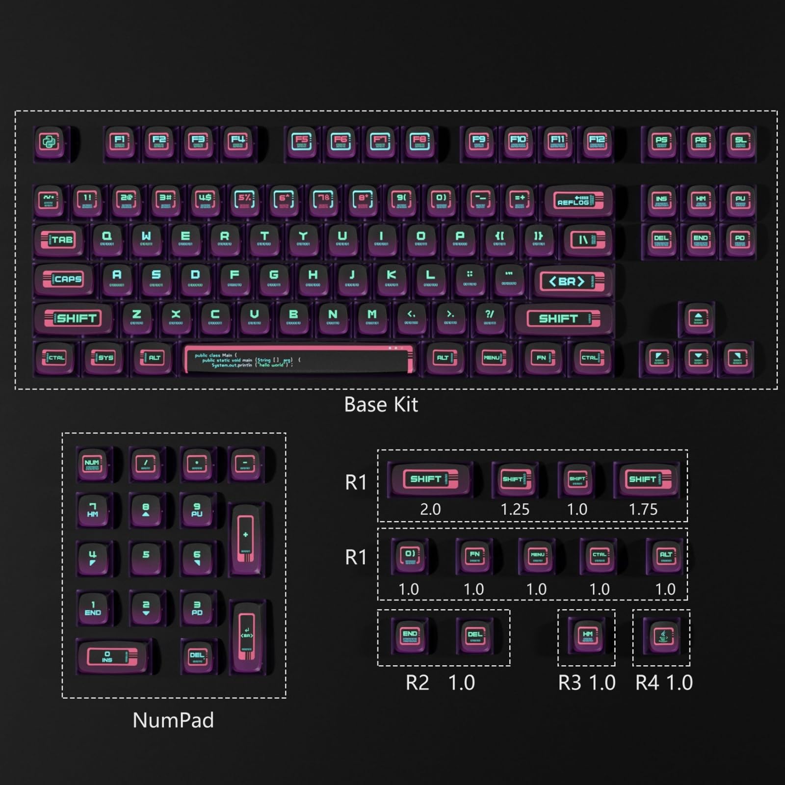ULTRAEQUIPPudding Keycaps PBT Shine Through Keycaps ASA Profile 117 Keys Set Custom Keycap Set Universal Compatiability for Azoth/Scope II Keyboard (Binary Terminal - Cyberpunk)