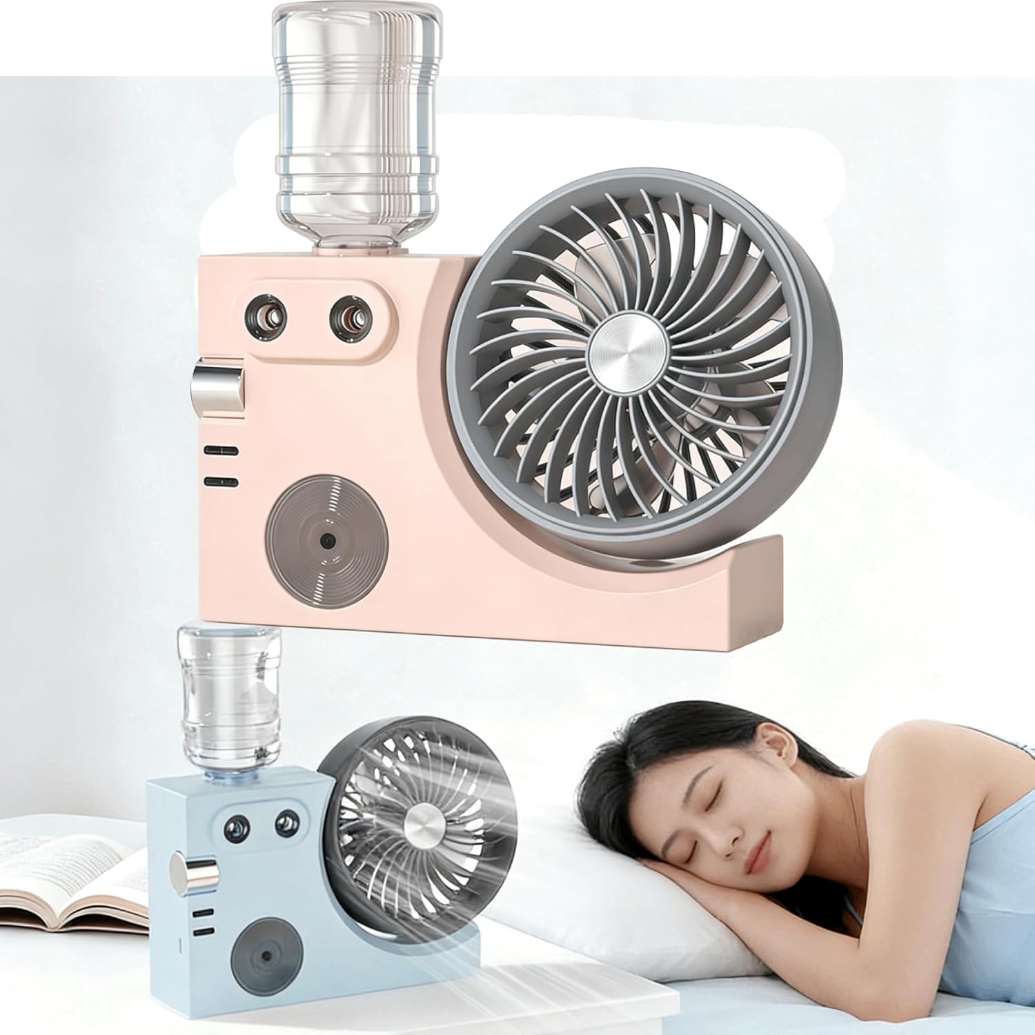 2026 New Portable USB Rechargeable Misting Table Fan, Mini Desktop Cooling Air Circulator with Mist Spray for Office Home Dorm Bedroom Summer Use (Ice Cream White)