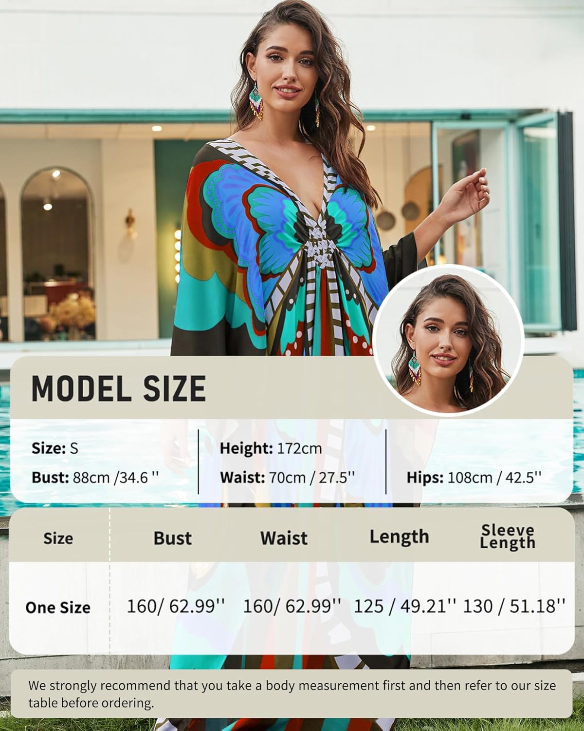 Bsubseach Kaftan Dresses for Women V Neck Butterfly Print Plus Size Batwing Sleeve Caftans Long Bathing Suit Cover Up - Image 2