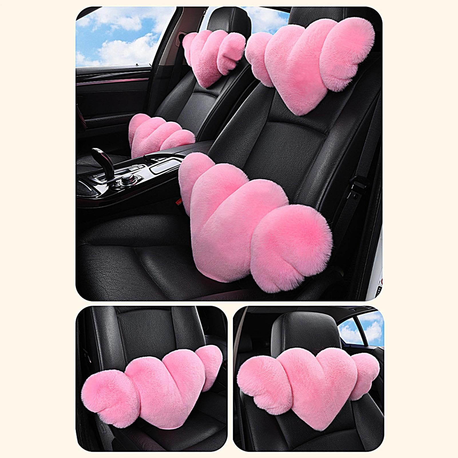 Voiture d'oreiller de coeur en peluche, appui-tête de voiture en forme de
