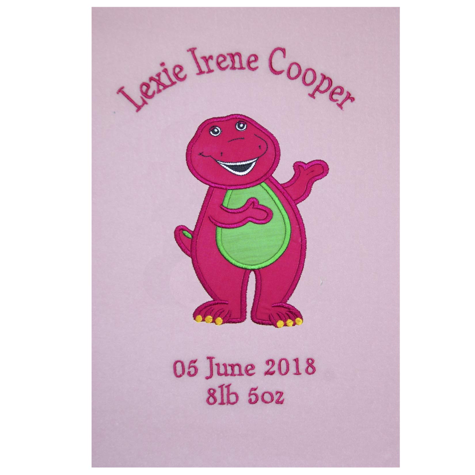 Oh Sew Simple Barney Personalised Super Soft Fleece Baby Blanket (03 Pink)