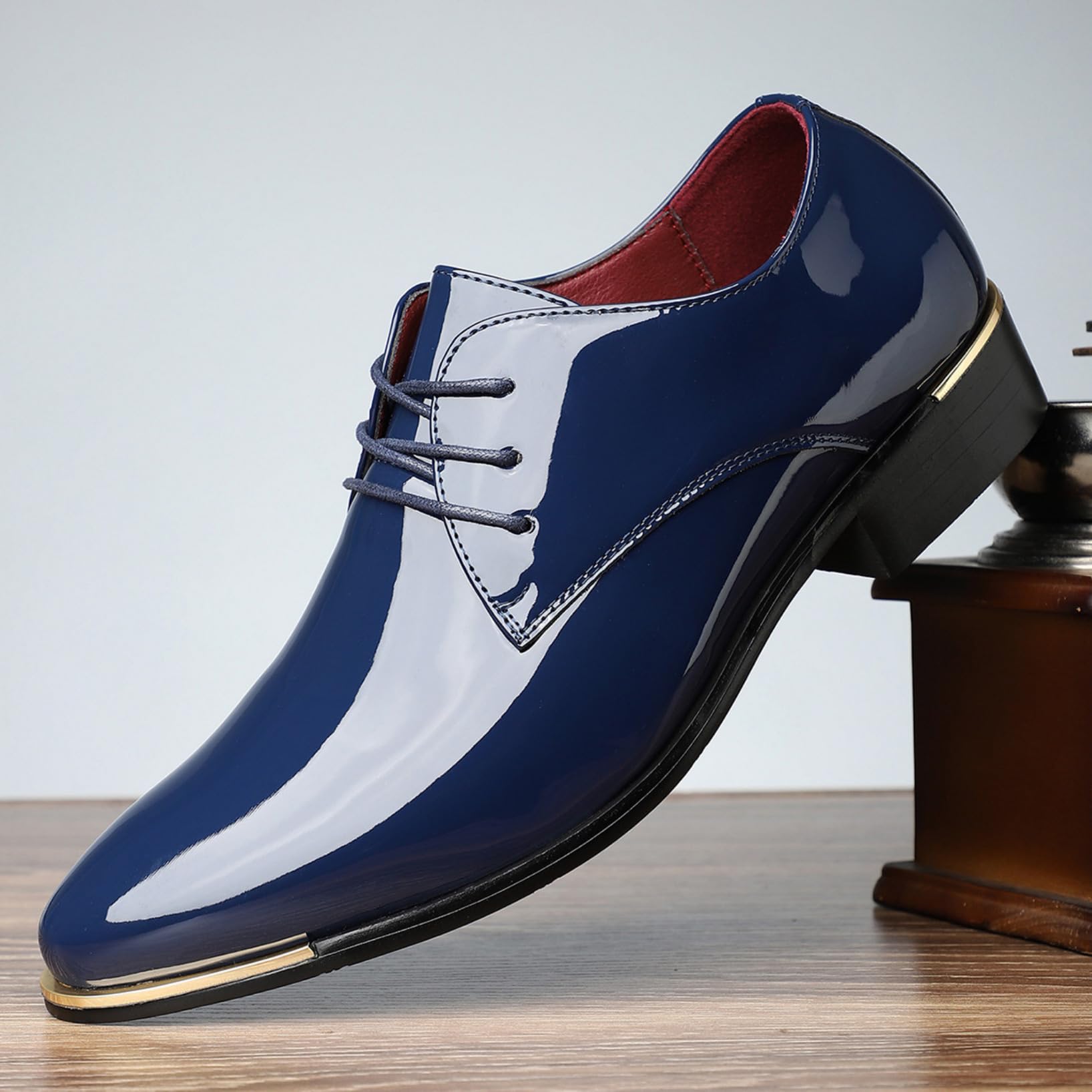 Genérico Zapatos Derby/Oxford para Hombre con Cordones Clásicos, Punta Fina De Charol, Tacón Bajo, Zapatos Elegantes De Negocios