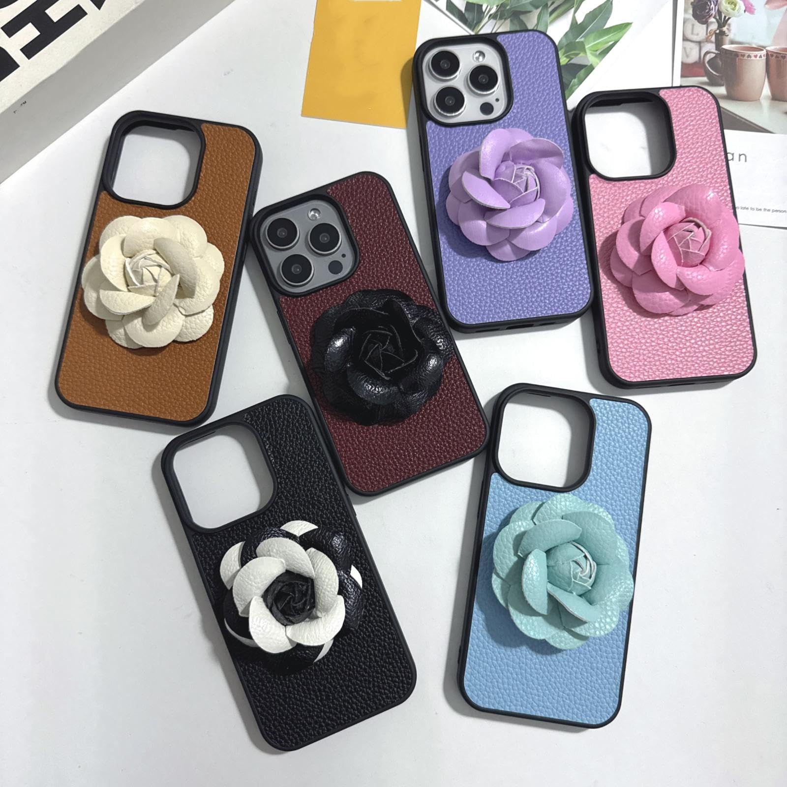HPQWN for iPhone 16 Luxury Leather Flower with Folding