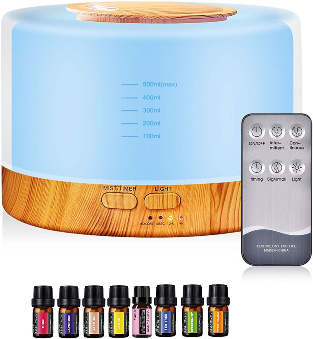 ROMAN Essential Oil Diffuser, Remote Control Essential Oil Diffuser with Color Lights and Timer, Cool Mist Humidifier with Auto Shut-off Function, Ultrasonic Oil Diffuser for Home Office (WOOD GRAIN)