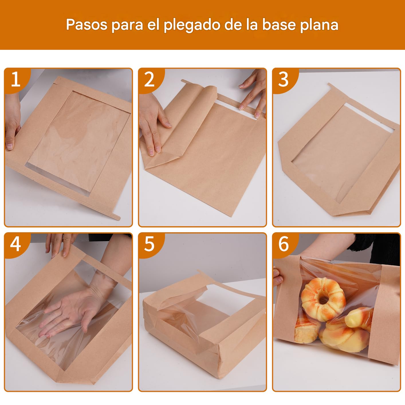 Lote de 100 Bolsas de Papel para Pan Casero, Bolsas de Panadería con Ventana Transparente, 26x11x26cm Bolsas Papel Kraft con Cierre de Alambre y Pegatinas para Tostadas, Galletas y Dulces | Bolsas de papel kraft plegables con ventana y pegatinas, 80 g/m²,