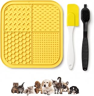犬&猫用 舐めるマット 吸盤付き 不安解消用 ペット用品 早食い防止 ペット食器 分散に注意する 菓子をなめる 黄色