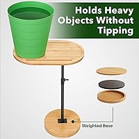 Vista 6 de NiHome Mesa giratoria de bambú para reposabrazos para sofá con base estable gruesa, mesa auxiliar de bandeja de TV de altura ajustable con rotación