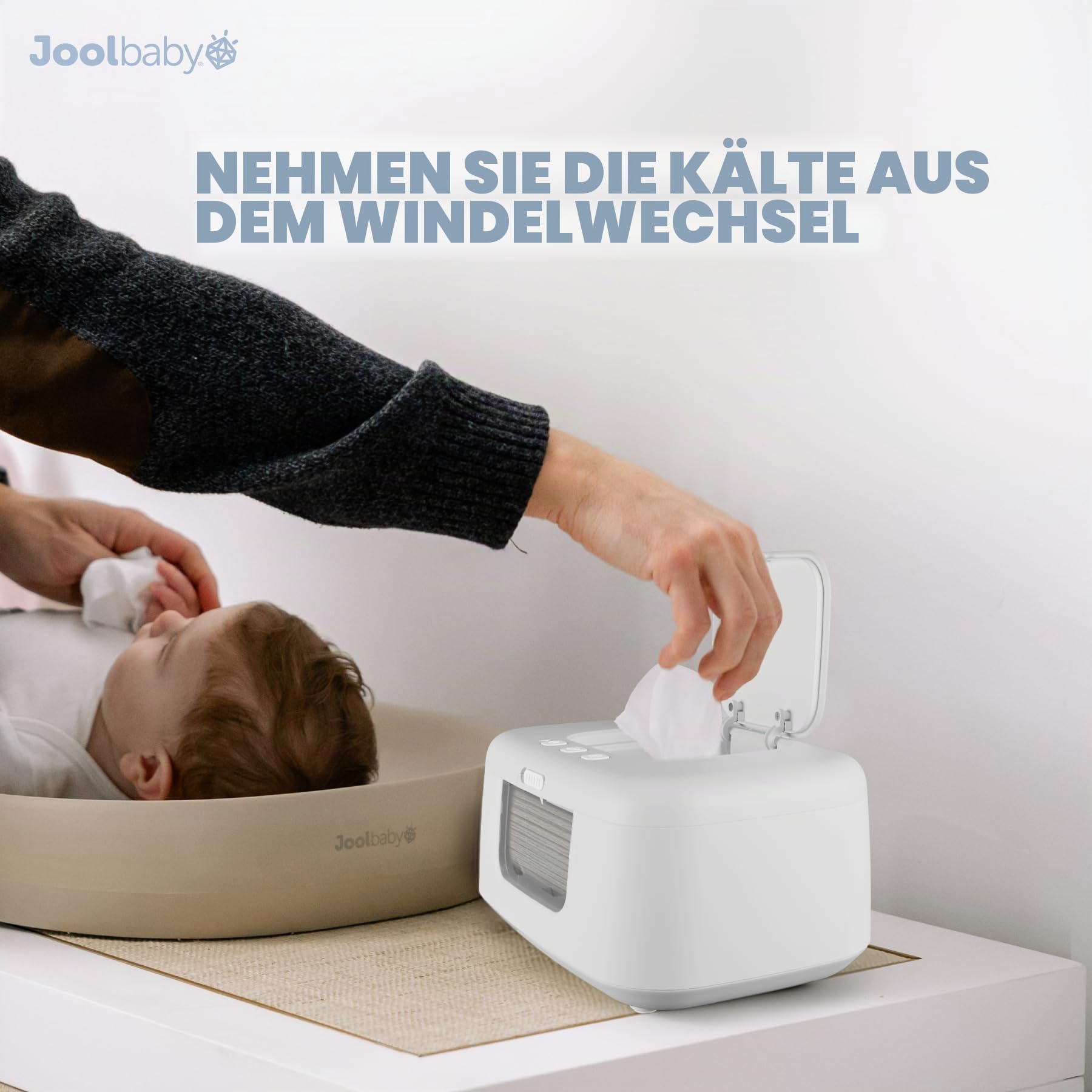 TinyBums Baby-Feuchttuchwärmer & Spender mit LED-Wechsellicht & Ein-/Aus-Schalter (Weiß) - Jool Baby