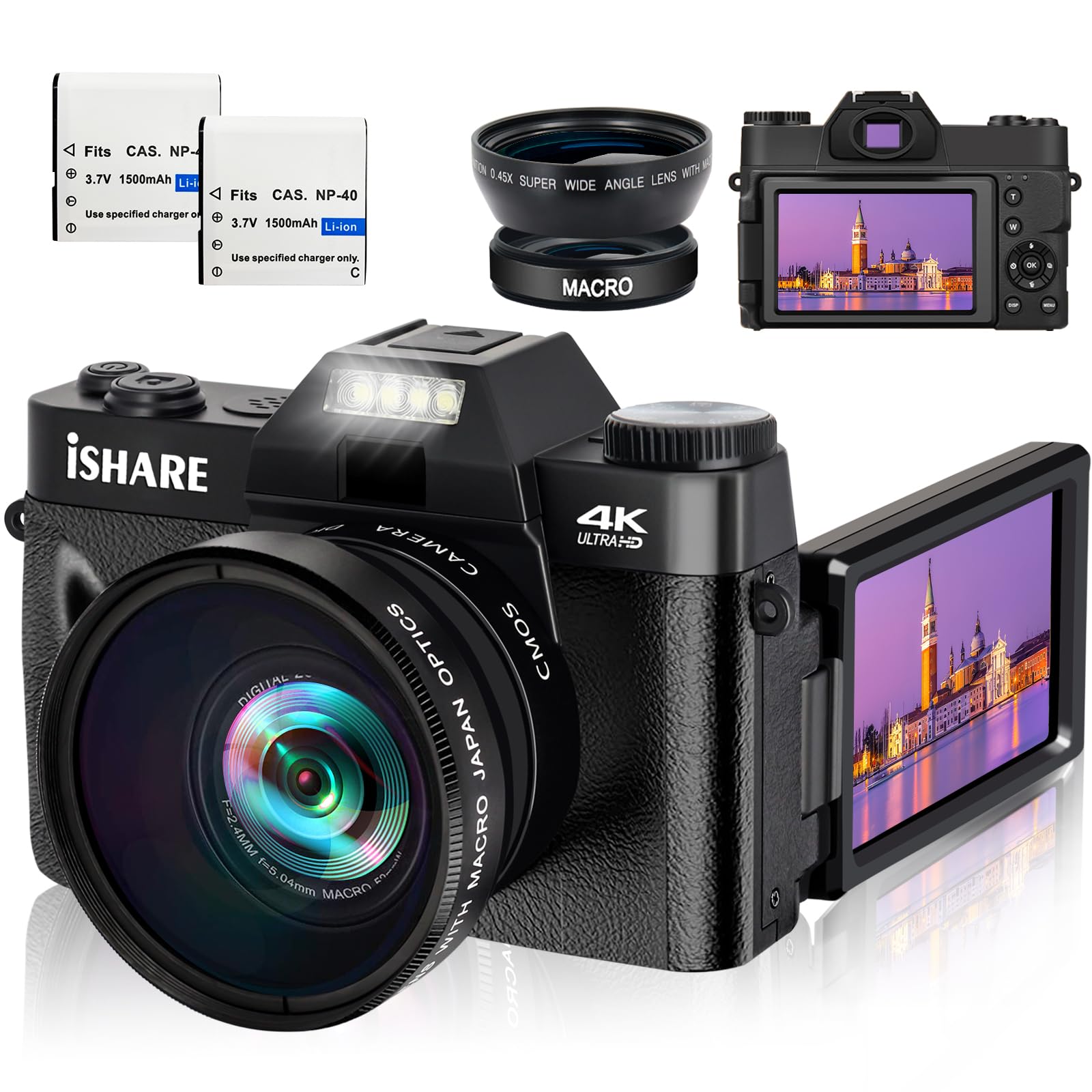 Photo 1 of **MISSING TF CARD** ISHARE 4K Digital Camera for YouTube Compact Video Camera with Microphone Anti-Shake Night Vision 16X Zoom Travel Family Vlogging Daily Recording Beginners Kids
