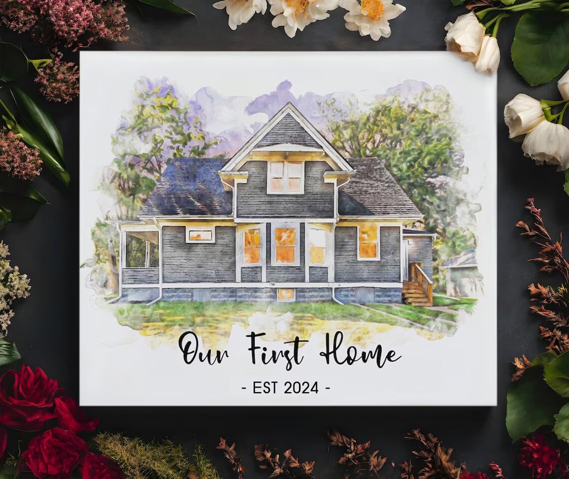 Personalized Watercolor House Portrait - Custom Home Painting for Housewarming or Realtor Gift