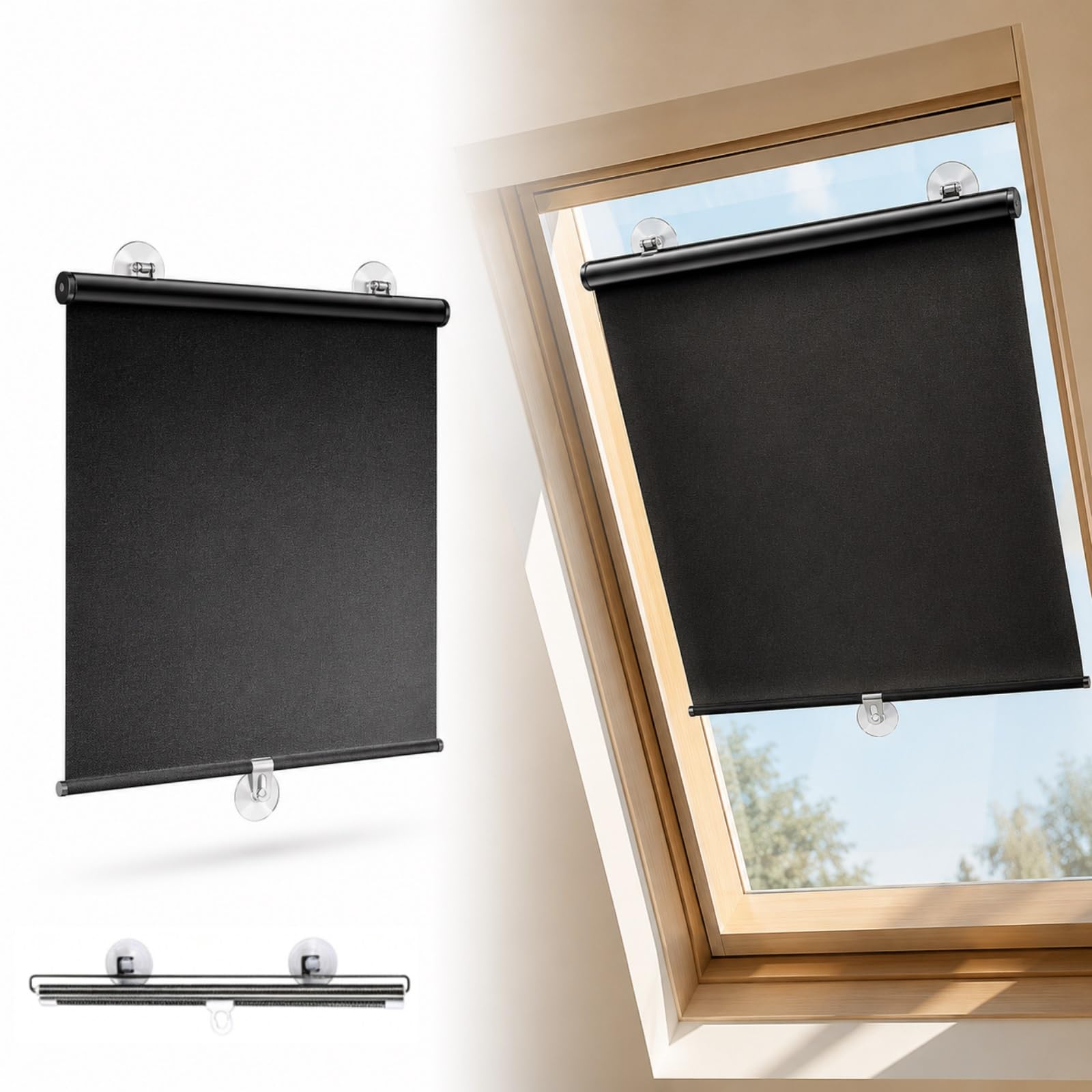 Tenda Avvolgibile Senza Foratura Oscurante, Tenda Avvolgibile Senza Foratura con Ventose, Isolamento Termico e Protezione UV, Parasole Retrattile per Finestre, Portiere e Auto(Black,W75*H195cm)