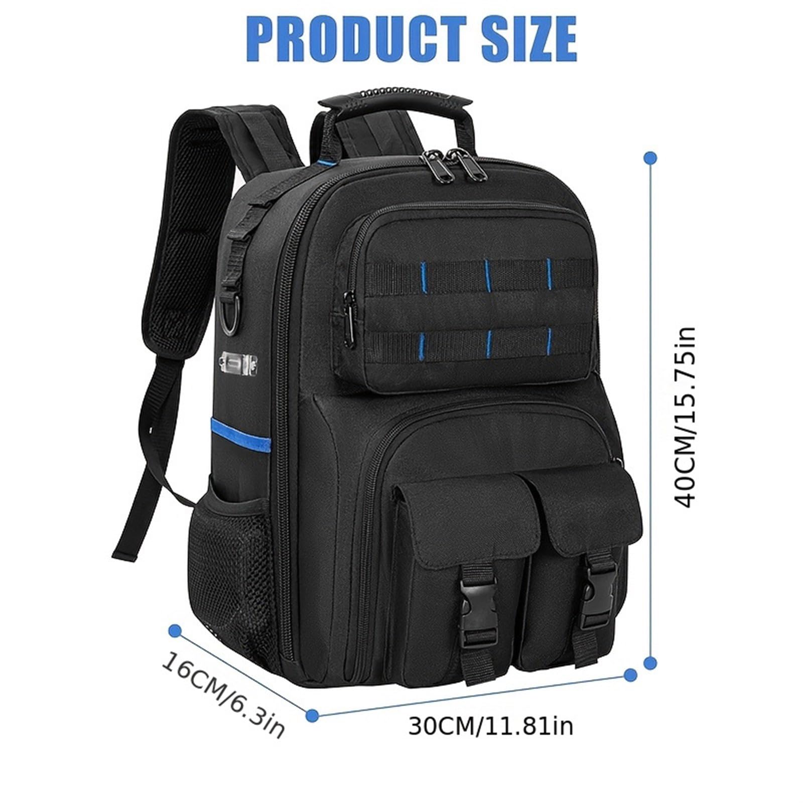Mochila de herramientas para organización de herramientas, gran capacidad para exteriores, mochila cómoda industrial