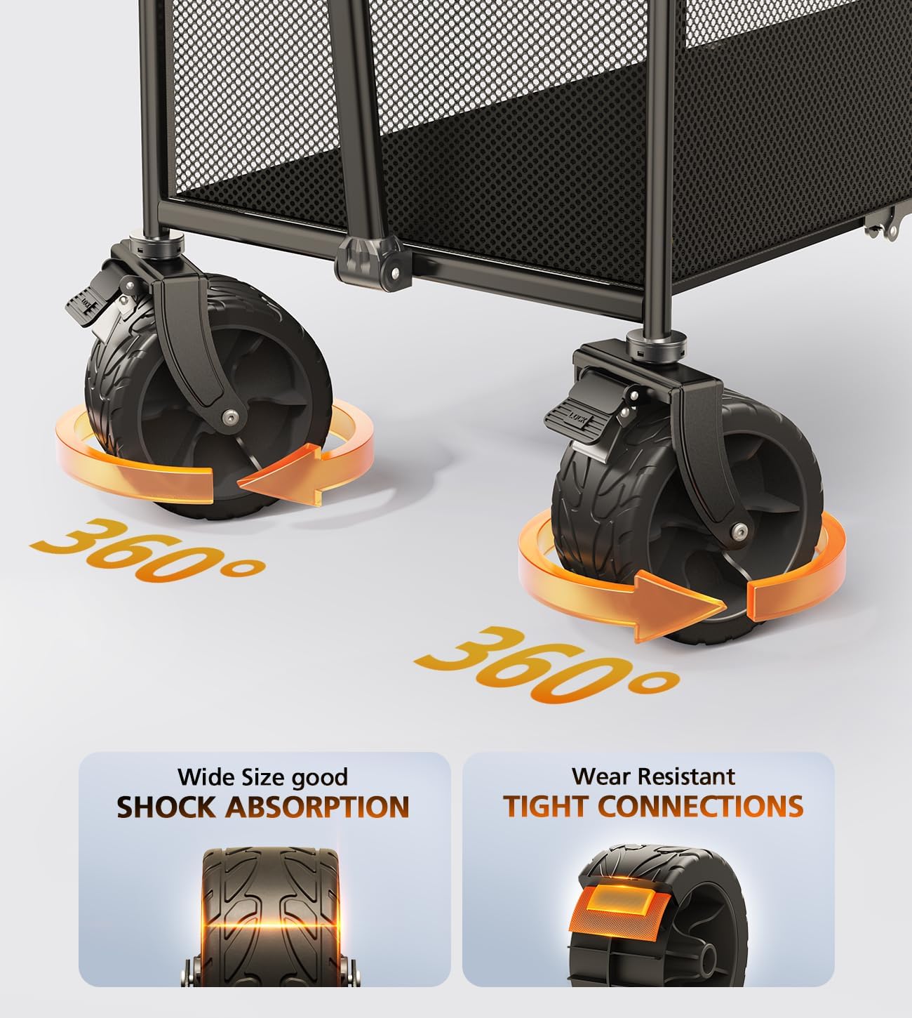 Foldable Wagon Cart,Everyfun 480Lbs Double Decker Wagon,Beach Carts with Big Wheels&Side Pocket&Dustbag,Large Capacity Folding Wagon for Shopping,Garden,Camping,Fish,New Wave Sports Wagon-Ink Black