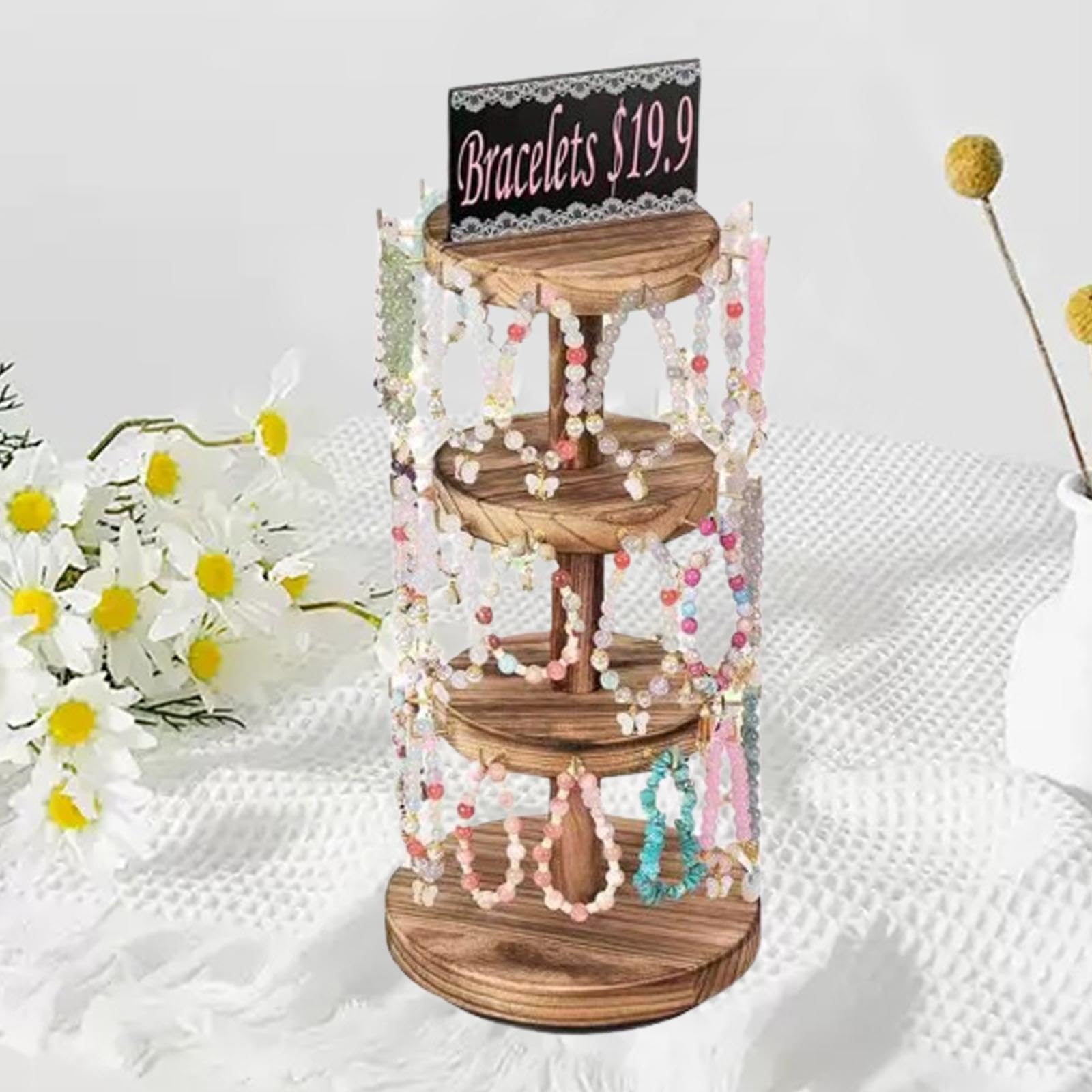 Amagogo Armband-Präsentationsständer, Schmuck-Organizer mit Werbetafel, modernes, stabiles 3-stufiges Schmuck-Aufbewahrungsregal für Fußkettchen, Kaffee