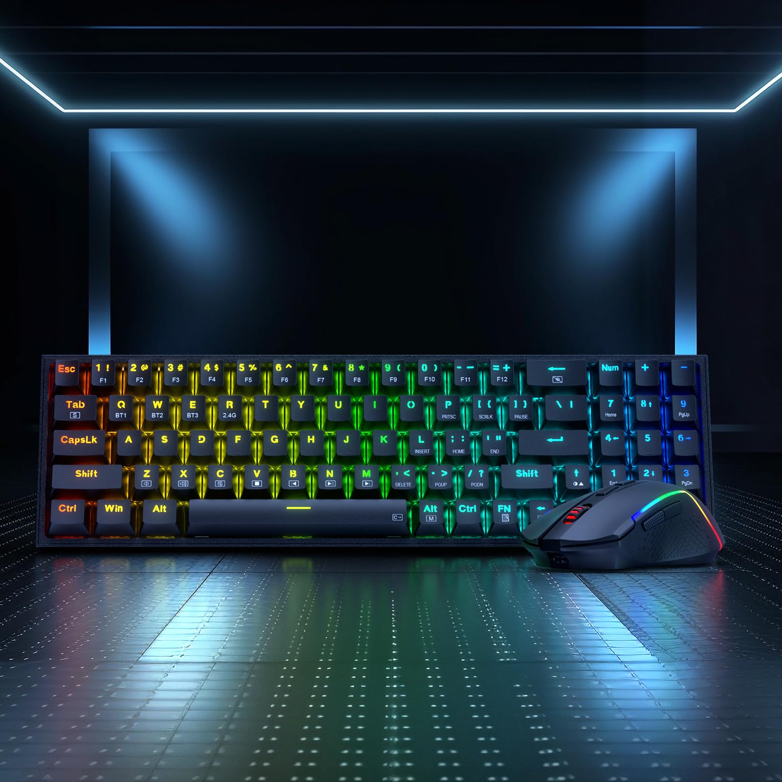 Redragon BS136 Gaming-Tastatur- und -Maus-Kombination, 75% K628 Tri-Mode-kabellose mechanische RGB-Tastatur und 8000-DPI-Maus-Paket