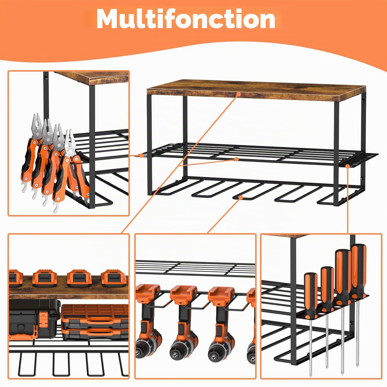 Shinoske Lot de 2 Organiseur D'Outils électriques, Mallette à Outils, Étagère à outils Pour Perceuse électrique En Acier Robuste, Support de Rangement Mural pour Garage Atelier