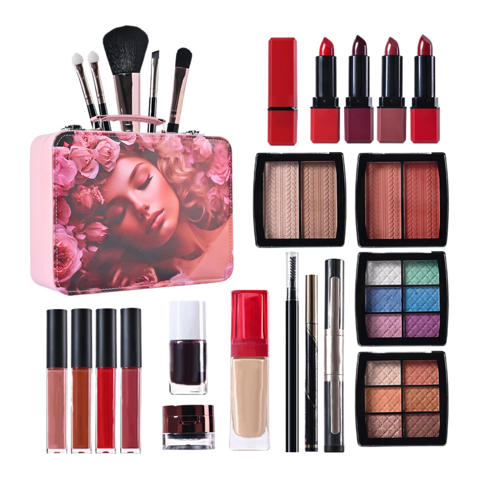 Podstawowy Zestaw do Makijażu Przenośna Paleta Kosmetyczna | Przenośny Zestaw Makijażowy Dla Początkujących dla Nastolatków, Mam, Babć, Przyjaciółek na Urodziny i Randki