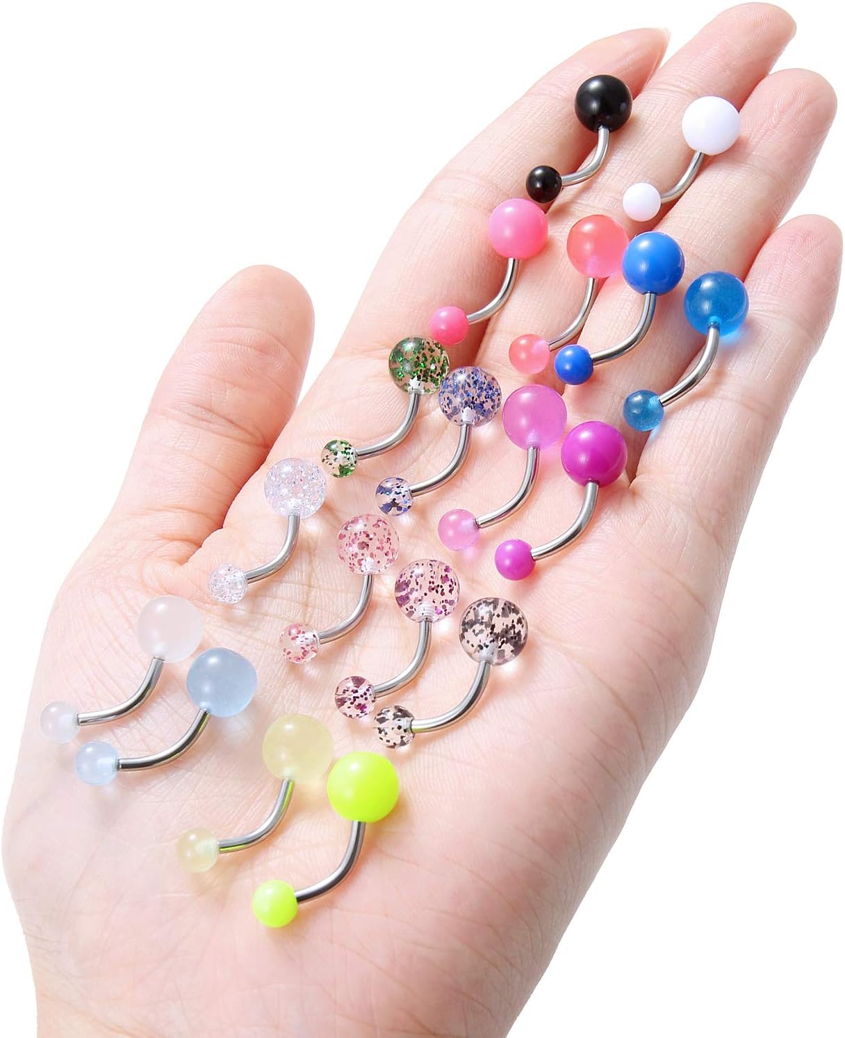 Ftovosyo Glow in The Dark Belly Rings Surgical Steel Belly Button Rings for Women Navel Bars Body Piercing Jewelry 14 Gauge 18 Pieces - Image 5