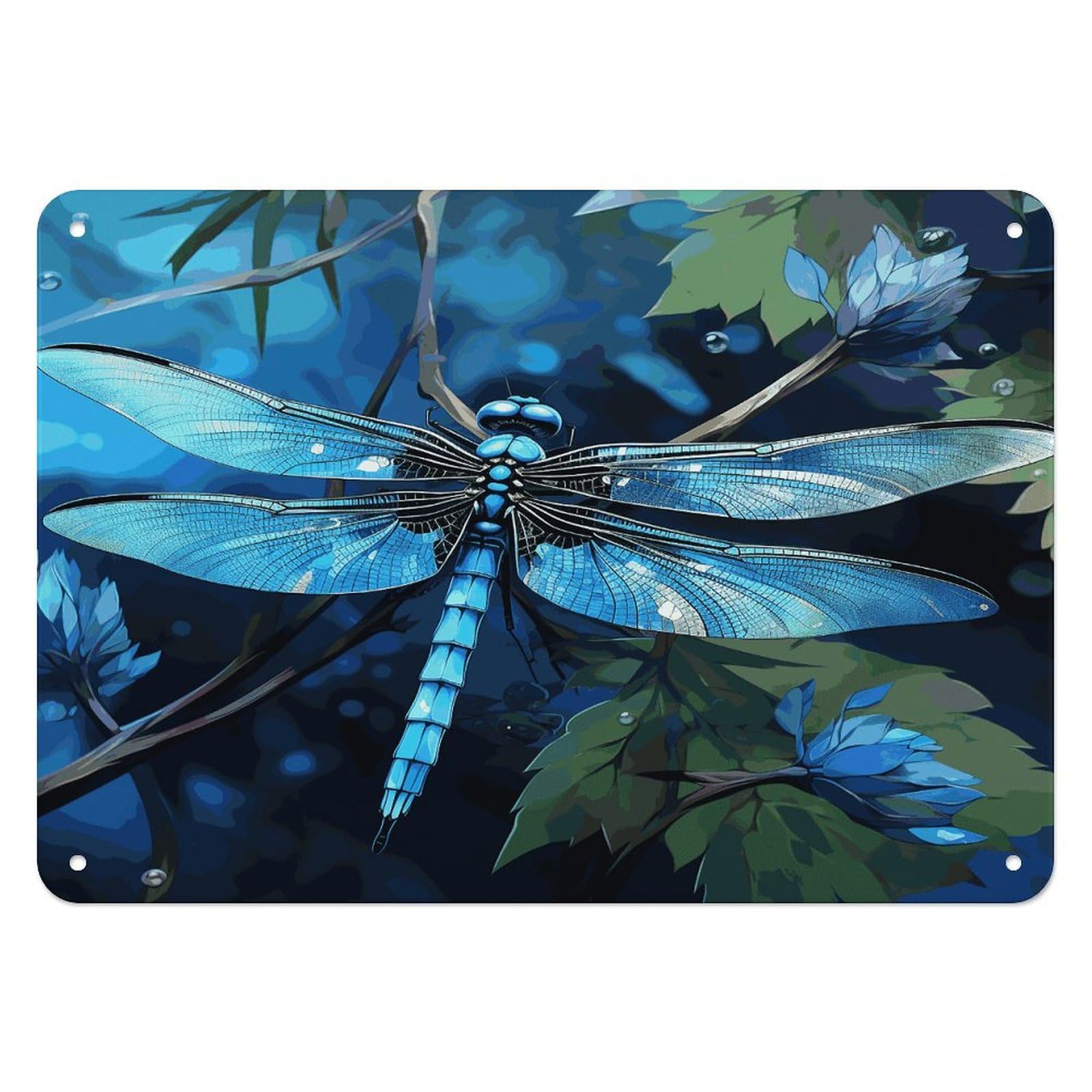 Fekiloot Style Art Blue Dragonfly Wall Decor Iron Painting Metal Sign