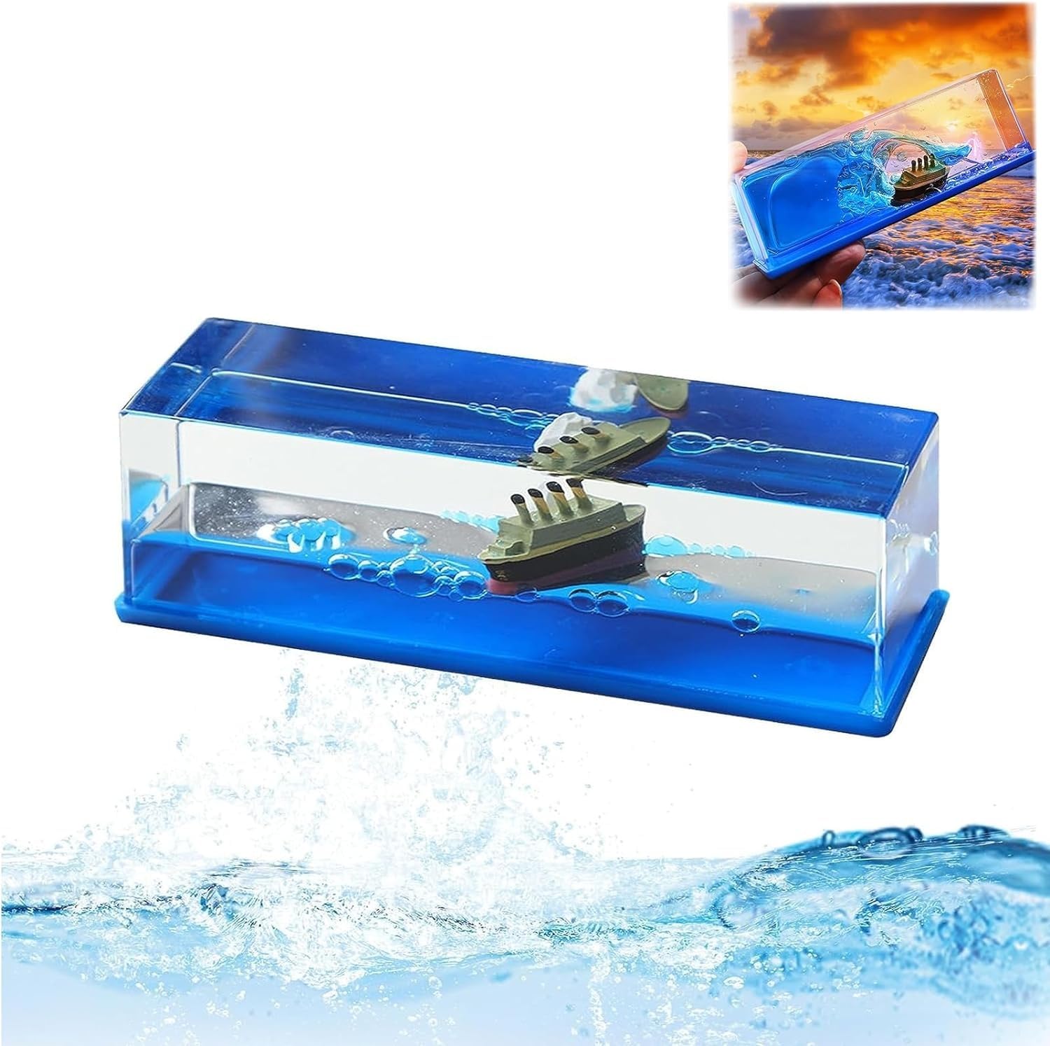 Car Interior Dashboard Decoration Titanic Boat, Liquid Wave Cruise Ship Showpiece for Show Piece for Home Decor, Paperweight for Office (Iceberg Ornament, Glass)