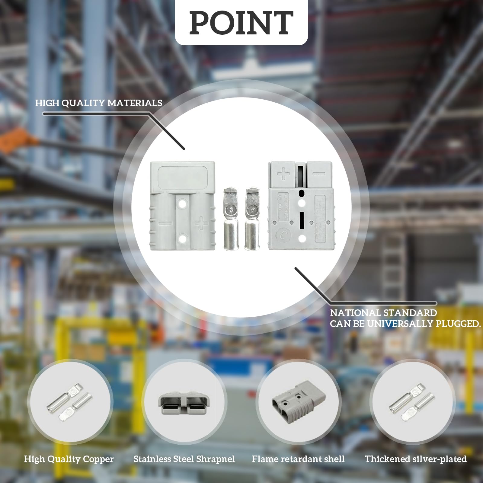 Eagles 50 Amp Power Connector Plug,10PCS 50A/600V Quick Connect/Disconnect Wire Harness Plugs For 7/8/10/12 AWG Wires, Recovery Winch, Trailer, Includes Terminal Pins (Grey - View #8