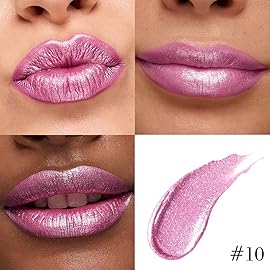 evpct Light Rose Pink Metallic Glitter Lip Liner and Lipstick Combo Lip Gloss Stain Set Makeup for Women Long Lasting Waterproof 24, Pink Metallic Shimmer Frosted Iridescent Shiny Liquid Lipstick 10