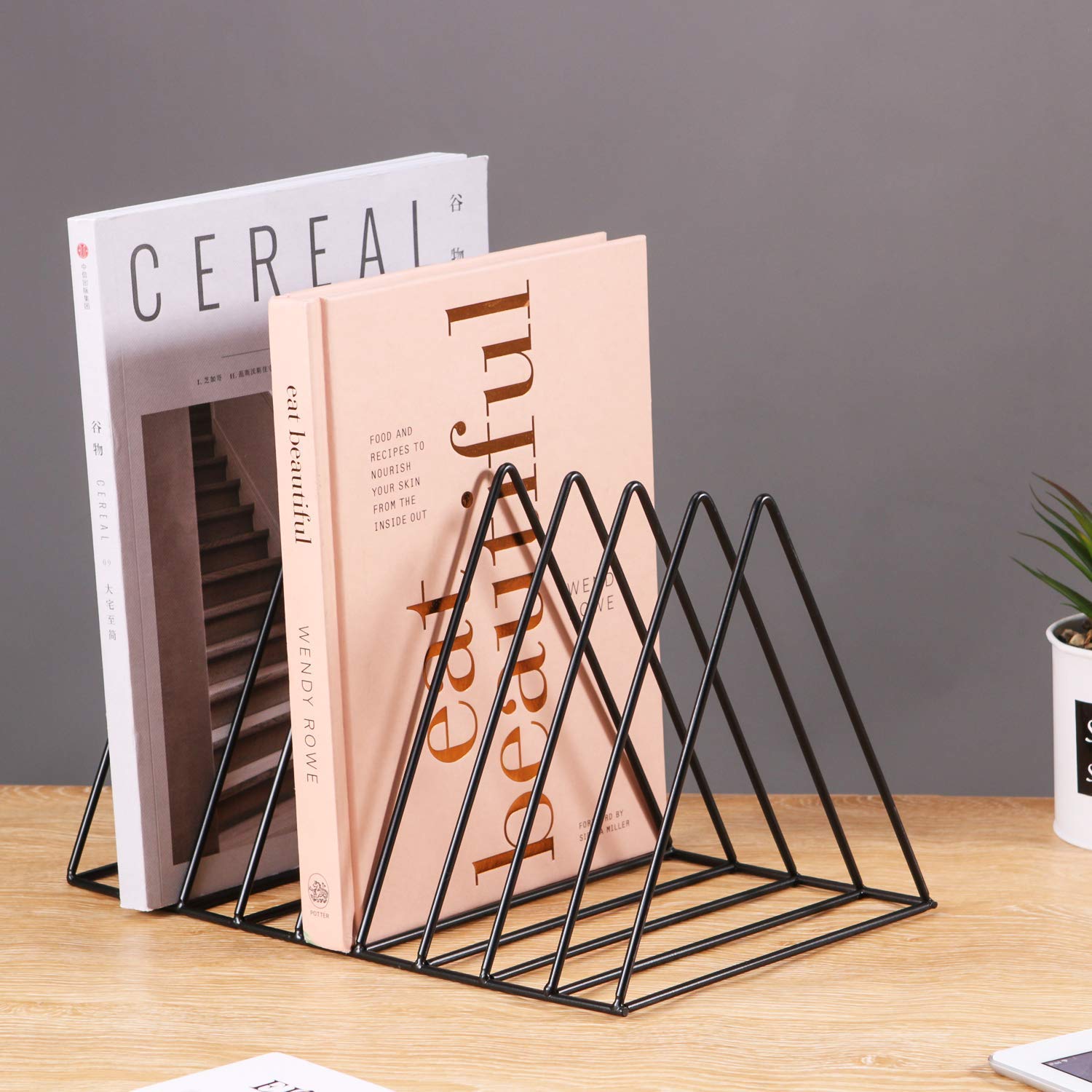 CR18 COLLECTION 9 Triangular Slots Magazine Rack Iron Desk Book Stone Magazine Holder Rack, Desktop File Sorter Book Rack Organizer, 9 Slot Triangle Shape (12.2" L X 7" W X 6.9" H, Black) (pack of 1)-image-13