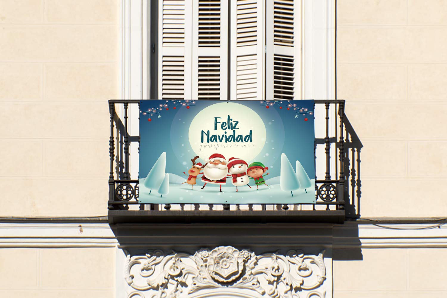 Oedim 100x70cm Lona para Balcón Feliz Navidad y Próspero Año Nuevo Incluye 6 Ojales metálicos pequeños, Colores