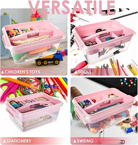 Miniatura 2 de Caja de almacenamiento de plástico de 20 cuartos de galón con bandeja extraíble, organizadores portátiles de manualidades y contenedores de