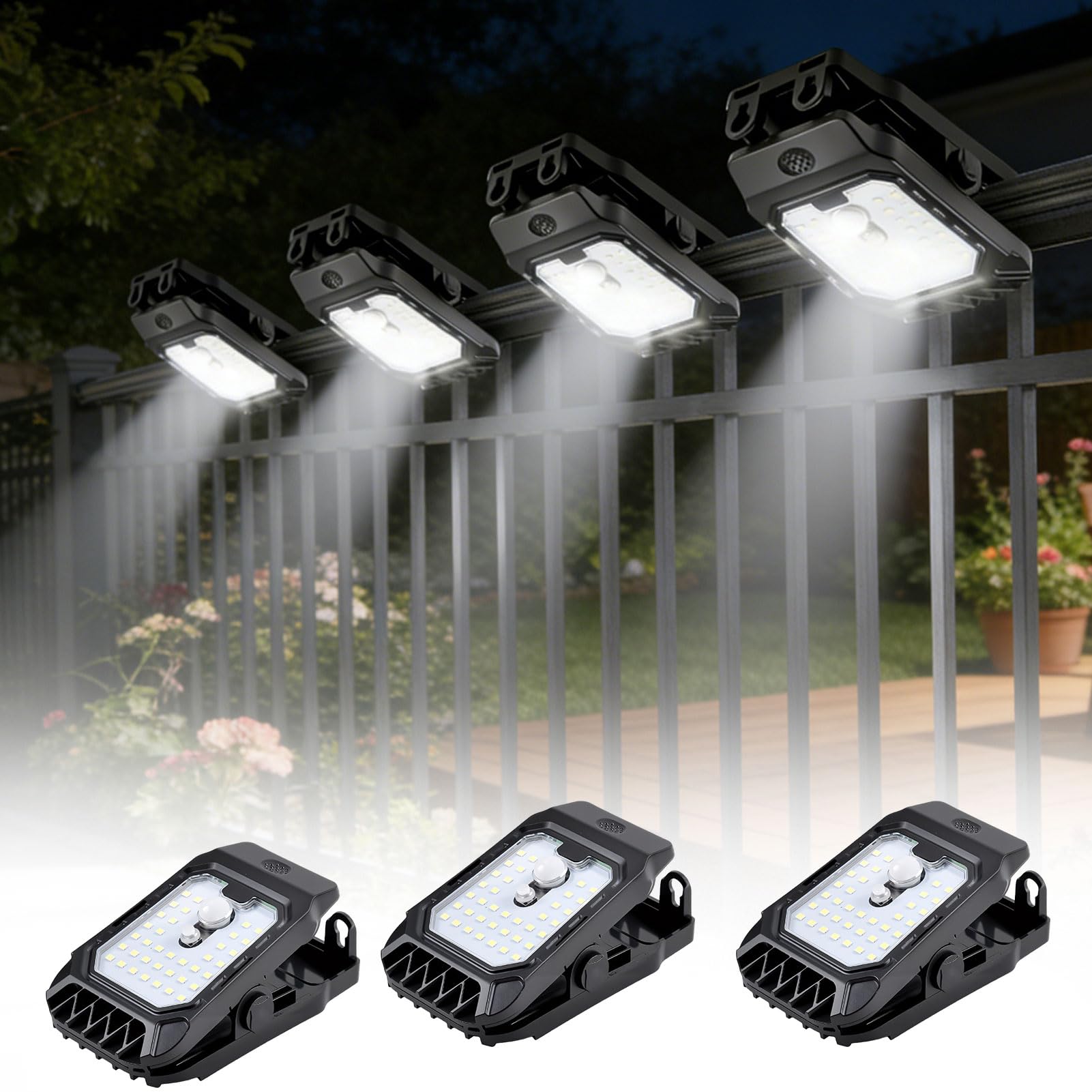 Solarlampen Für Außen mit Bewegungsmelder, Solar Clip Leuchten Für Außenbereich, 3 Modi Wasserdichte Solarlicht Garten Beleuchtung Solarstrahler mit Klemme Außenleuchte Für Zaun Garten Garage (Ax3)