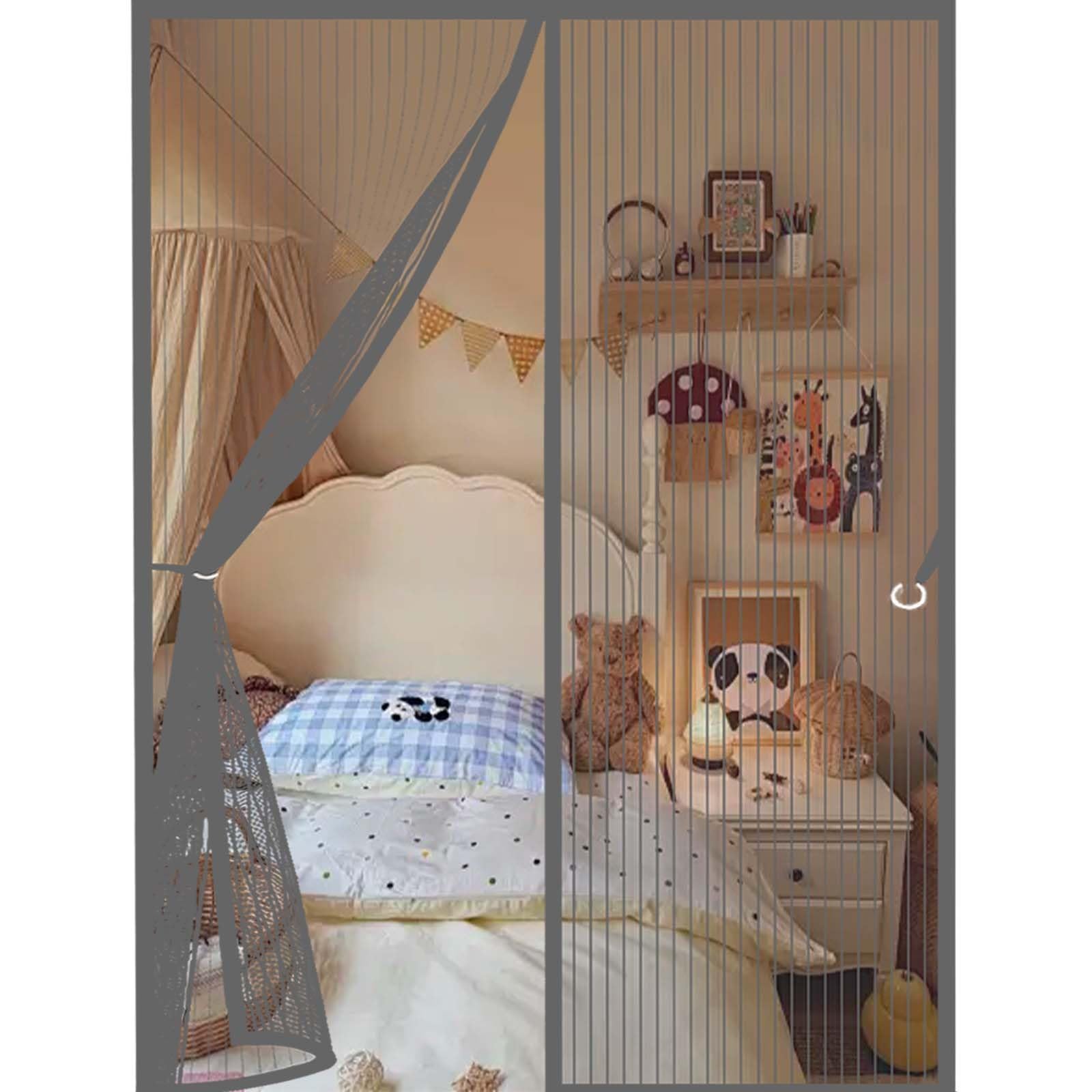 Fly Nets 127x201cm(WidthxHigh) Powerful Magnets and Full Frame Magic Tape, No Drill Installation Fly Screen Door Mesh Screen Curtain Hundreds of Sizes, Lets Fresh Air in, Grey