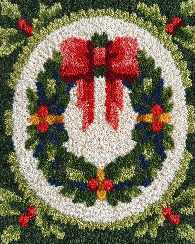 FWRTYCB 3D Latch Hook Rug Kit Christmas Wreath Xmas Garland