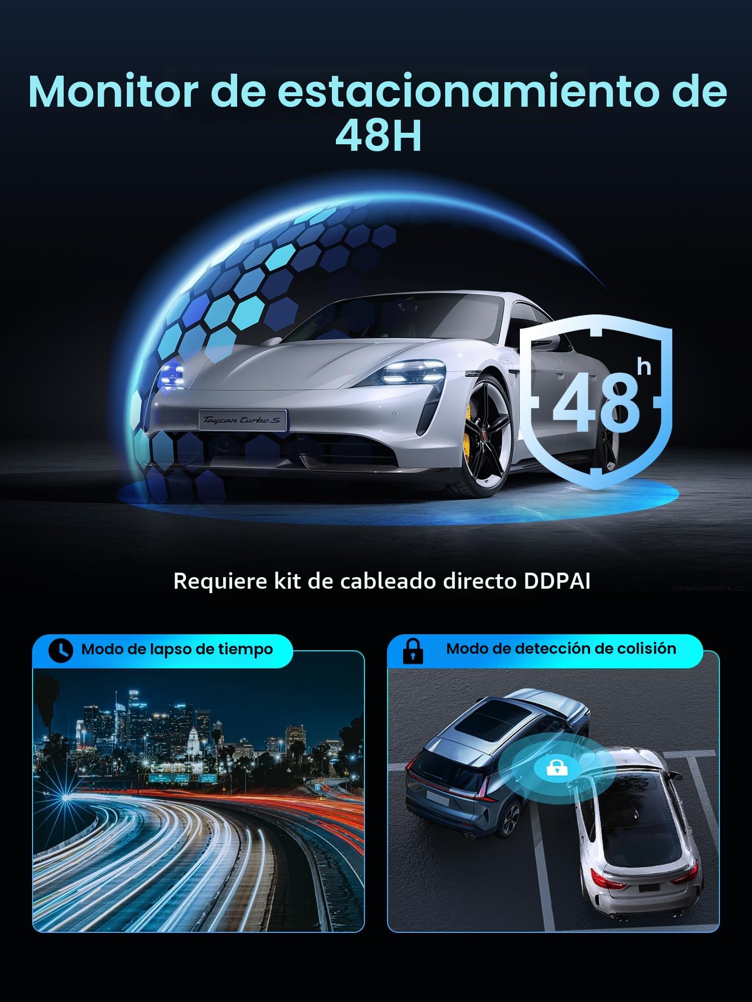 DDPAI Z50 Pro Dashcam, 4K+1080P Cámara Coche Grabadora con Tarjeta de 128 GB, Visión Nocturna AI-ISP, 5GHz Wi-Fi 6, GPS, 4G LTE Compatible, Modo Estacionamiento 48H, Pantalla IPS de 3'', Sensor G