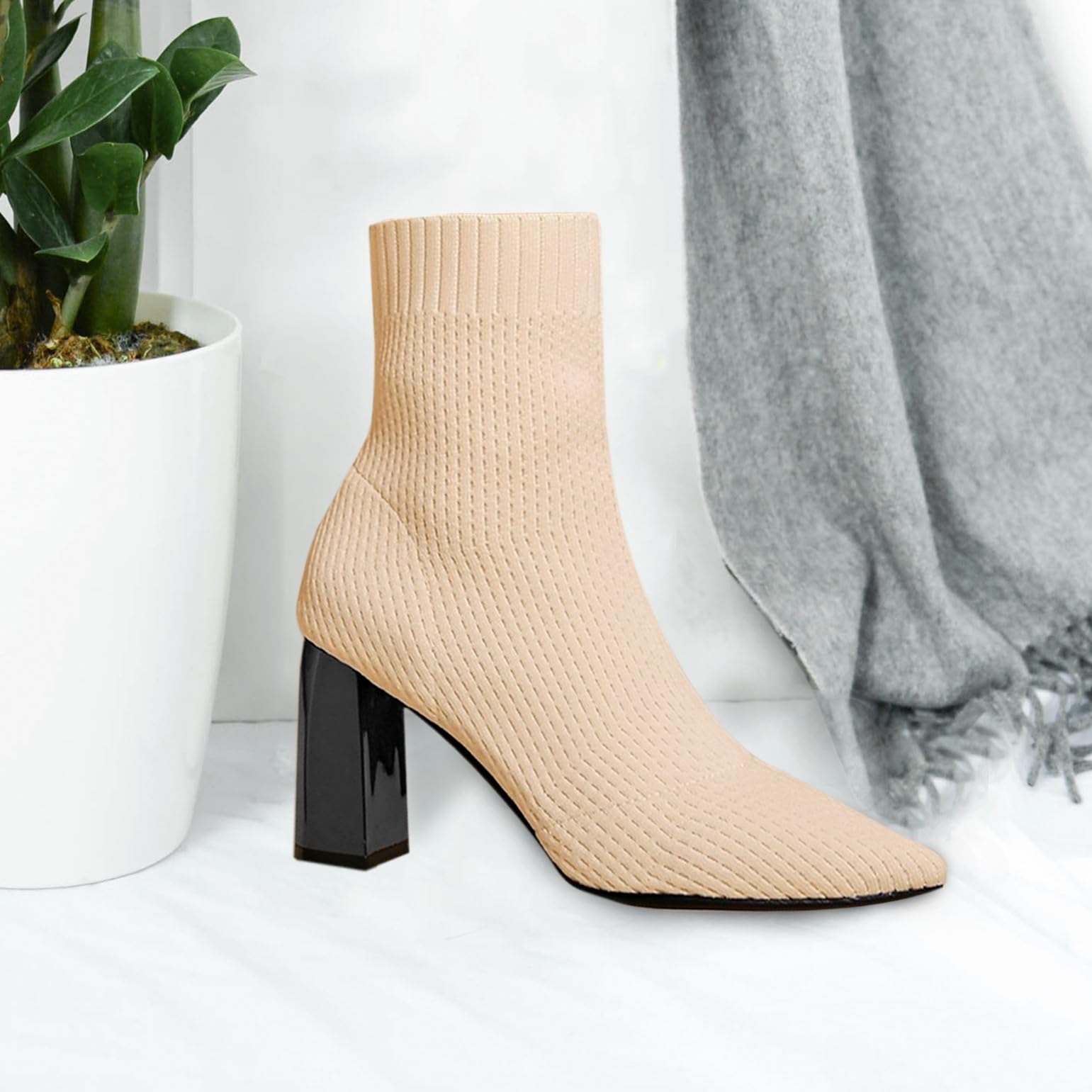 Generisch Donna Primavera Inverno Punta Volante Weave Mesh Goffo Tacco Alto Grandi Dimensioni Stivali Medio Alto Ragazze Scarpe 34