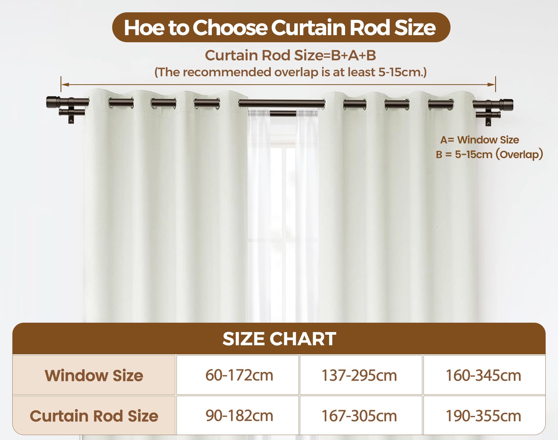 HOTOZON Bronze Bastone da Tenda Doppio 90-182 cm, 25 mm Estensibile Bastone Tenda Doppio Montado en la 9ared con Remates de Tapa Para Ventanas