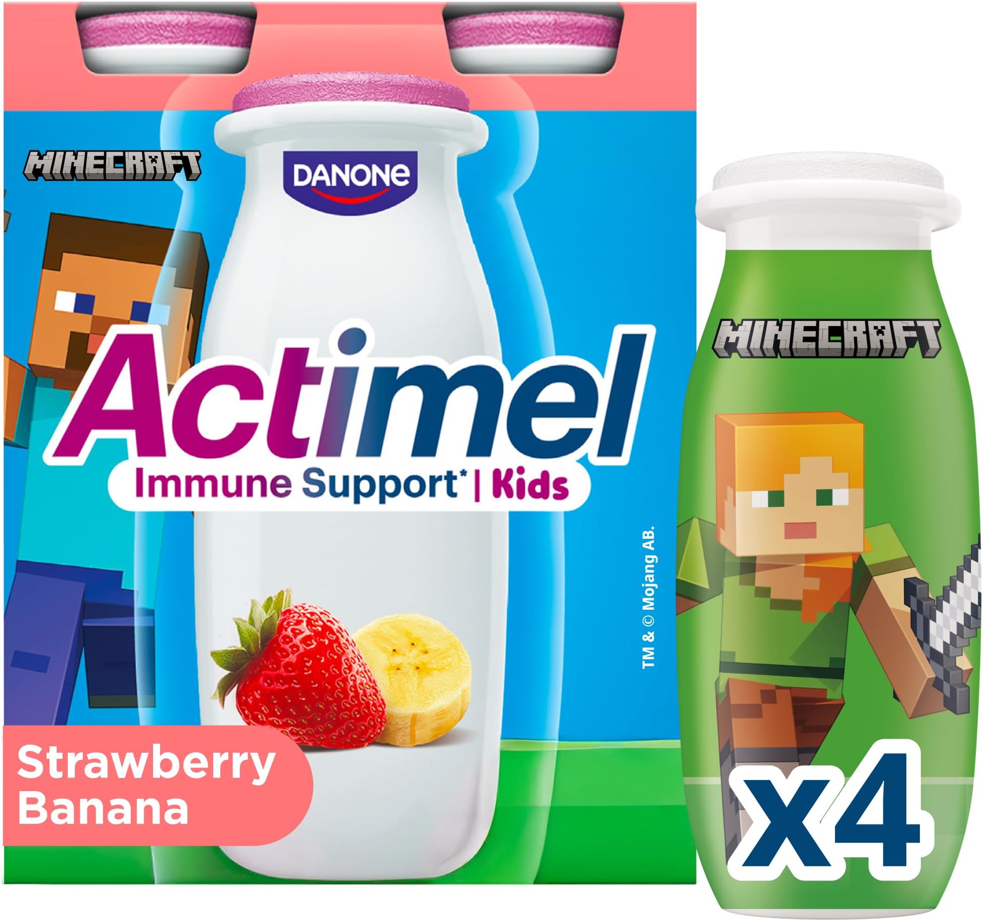 Kids Yoghurt Drink, Strawberry and Banana, 4 x 100g