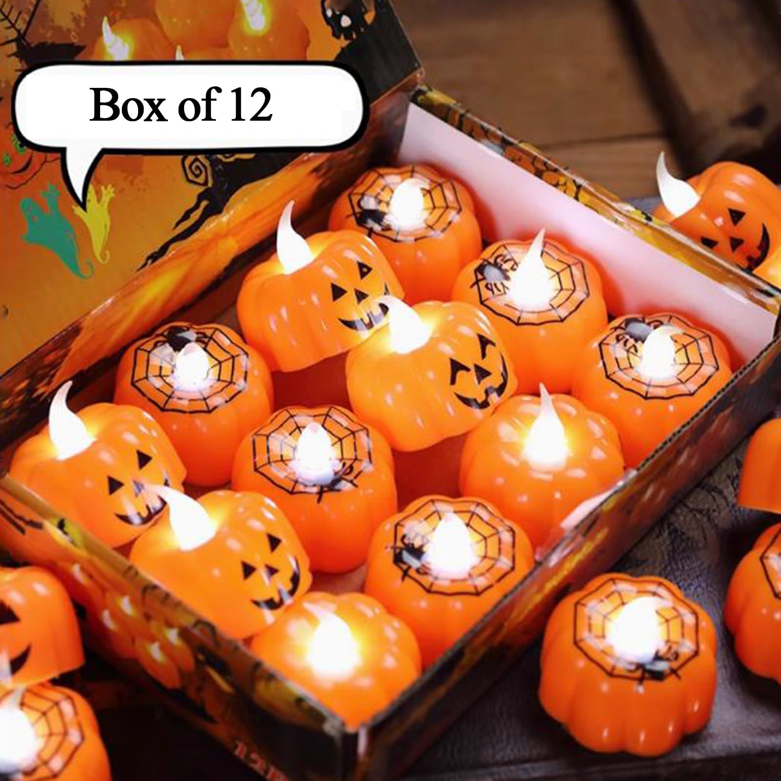 Halloween Zucca Tea Lights Decorazioni Autunno Decor Tealights Arancioni a LED a Batteria Candele Elettriche Senza Fiamma per la Tavola di Casa Decorazione Festa Interna(24pcs)