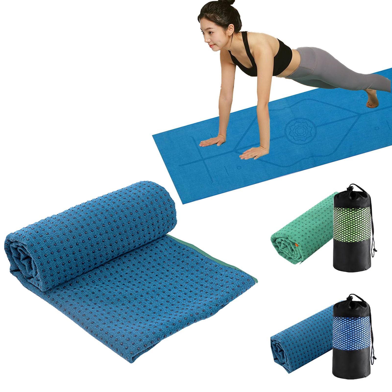 Oaygat Blue-With Grip Dot Yoga Towel Non Slip Hot Yoga Towel For Mat 24" X72" Yoga Blanket Travel Yogas Mat Towell Quick Dry Gym Fitness Mat Towell With Grip Dot Microfiber Yogas Mats Cloth Hot Mat Cloth With Mesh Carrying Bag