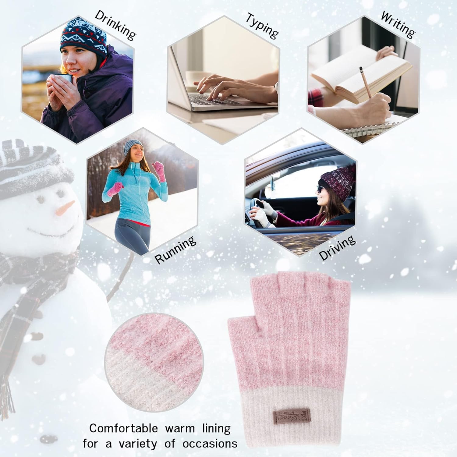 LADES Fingerless Gloves for Women Warm - Winter Thermal Gloves Knitted Soft Half Fingers Mittens for Driving Working Typing - Image 4