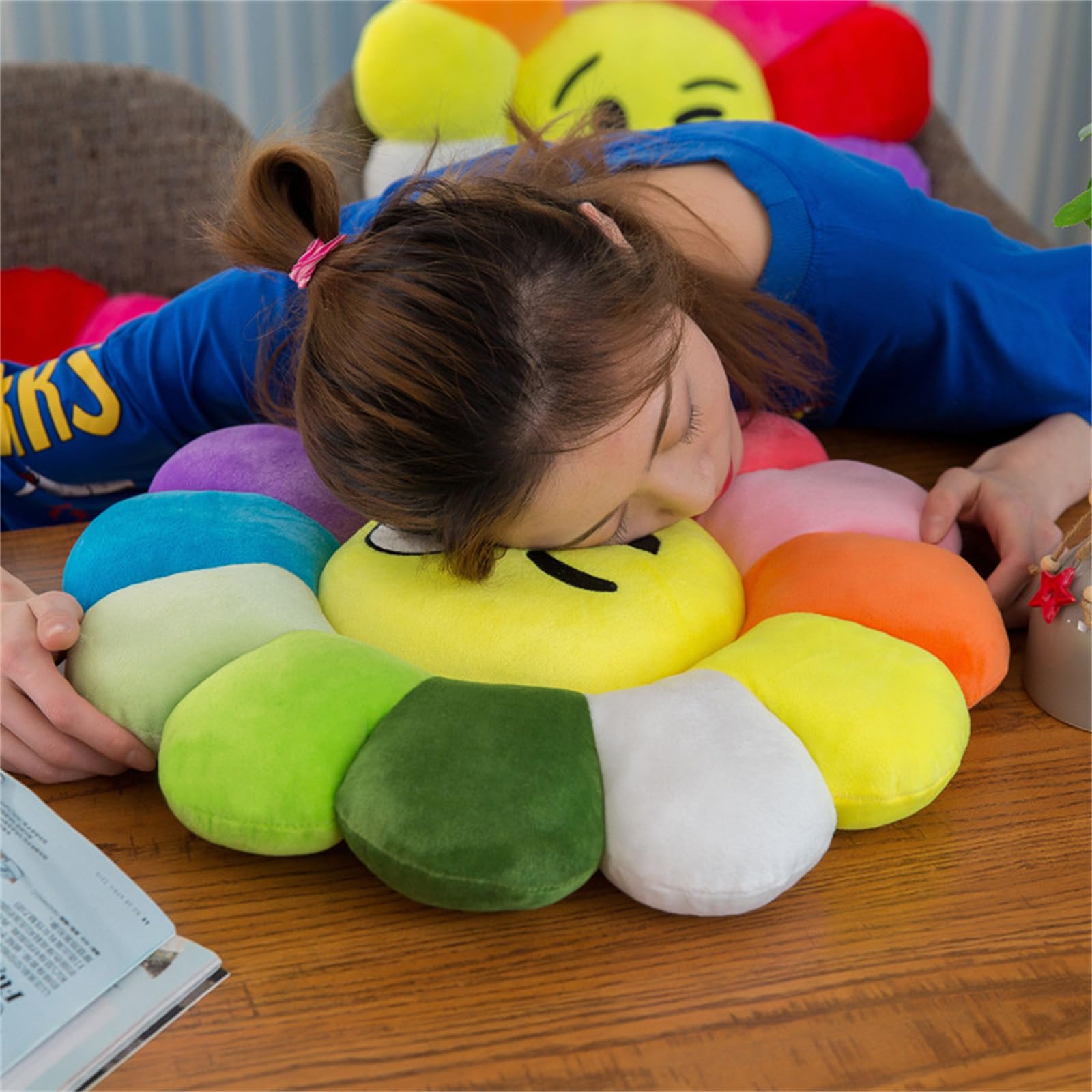 champracer Sonnenblumen-Bodenkissen für Kinder, Weiches Plüschkissen, Sofakissen, weiches Sitzkissen, für Kinder, zum Lesen, Fernsehen, Schlafzimmer, Dekoration (blinzeln und Spucken, 40 cm)