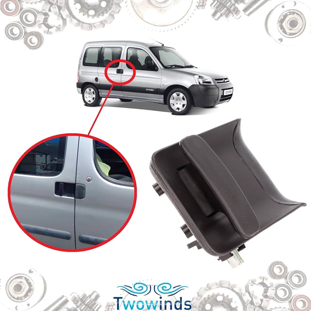 Poignée Porte Coulissante Twowinds Pour Citroën Berlingo/Peugeot Partner 1996-2018 - Côté Passager Noir