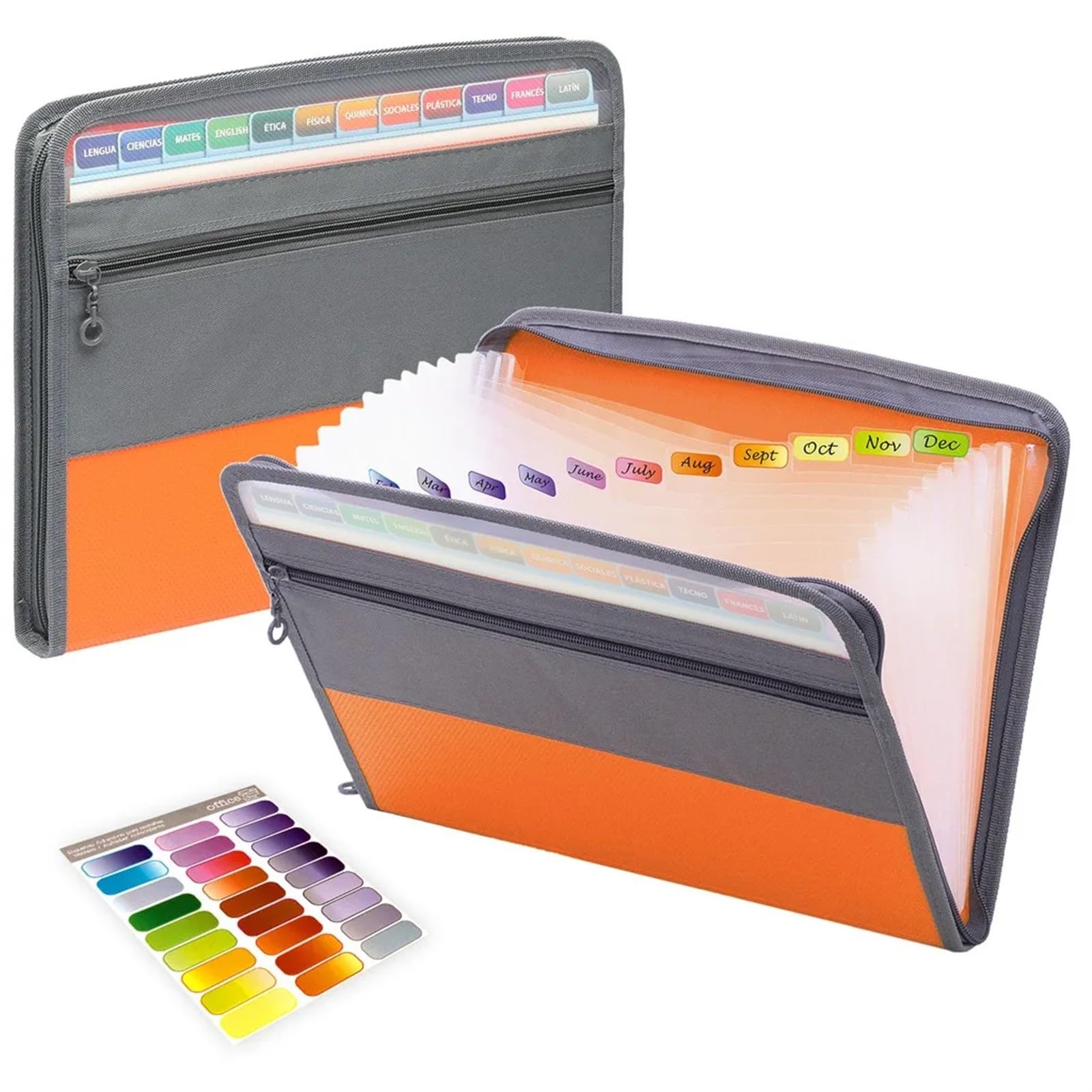 Plastikowy organizer na dokumenty typu harmonijka, 13-kieszonkowy, rozkładany teczka na dokumenty w kształcie harmonijki, z zamknięciem zamek błyskawiczny, wielokolorowy(Orange)