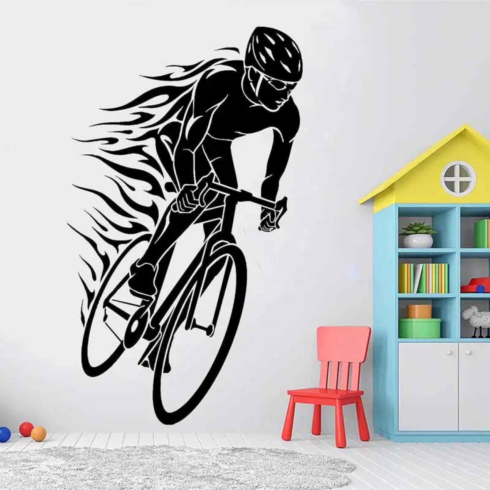 Youousi Black Road Bike Wall Decals, Shop Window Decorations, Racing Game Stickers, Athlete Stickers, Children's And Teenagers' Stickers, Garage Wall Art Decals.