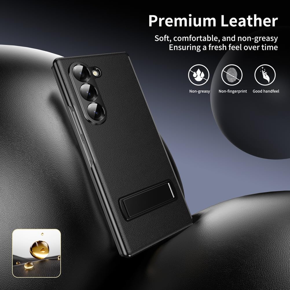 Kickstand Case for Samsung Galaxy Z Fold 7, Leather Flip Folio Magnetic Closure All -Inclusive Mobile Phone Case Black