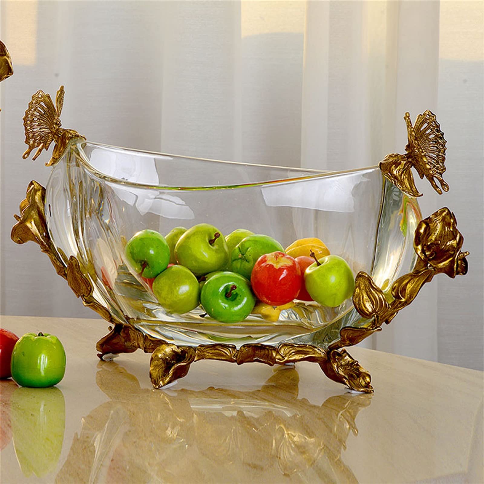 Corbeille à Fruits pour Cuisine Bol à Fruits Grand Verre Transparent Assiette à Fruits Rétro Art Fait à la Main Statue en Laiton Salon Restaurant Décor Bol à Fruits Bol à Fruits/Bols à Fruits