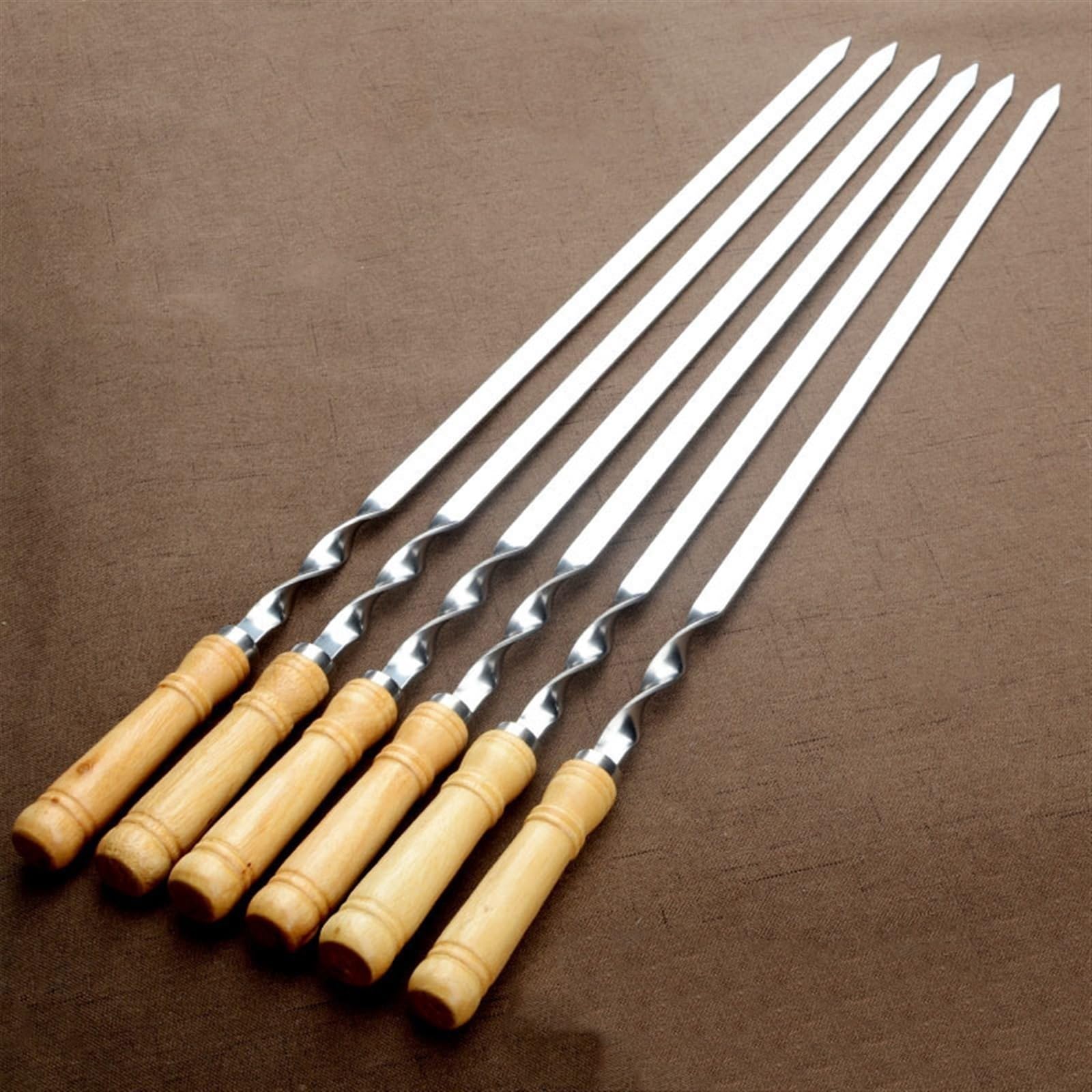Spiedini per Barbecue, Spiedini for Kebab, spiedini for Barbecue Grandi da 55 cm, riutilizzabili, in Acciaio Inox, con Manico in Legno, for Campeggio all'aperto e Picnic