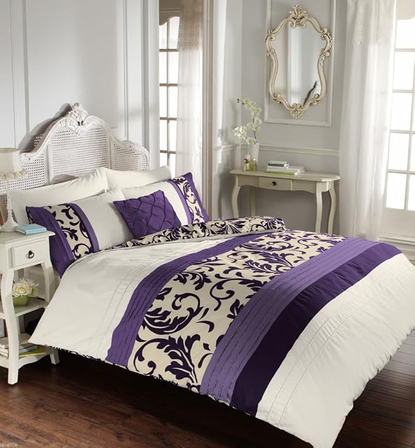 Duvet Cover Double with Pillowcases Quilt Reversible Poly Cotton, Scroll Purple