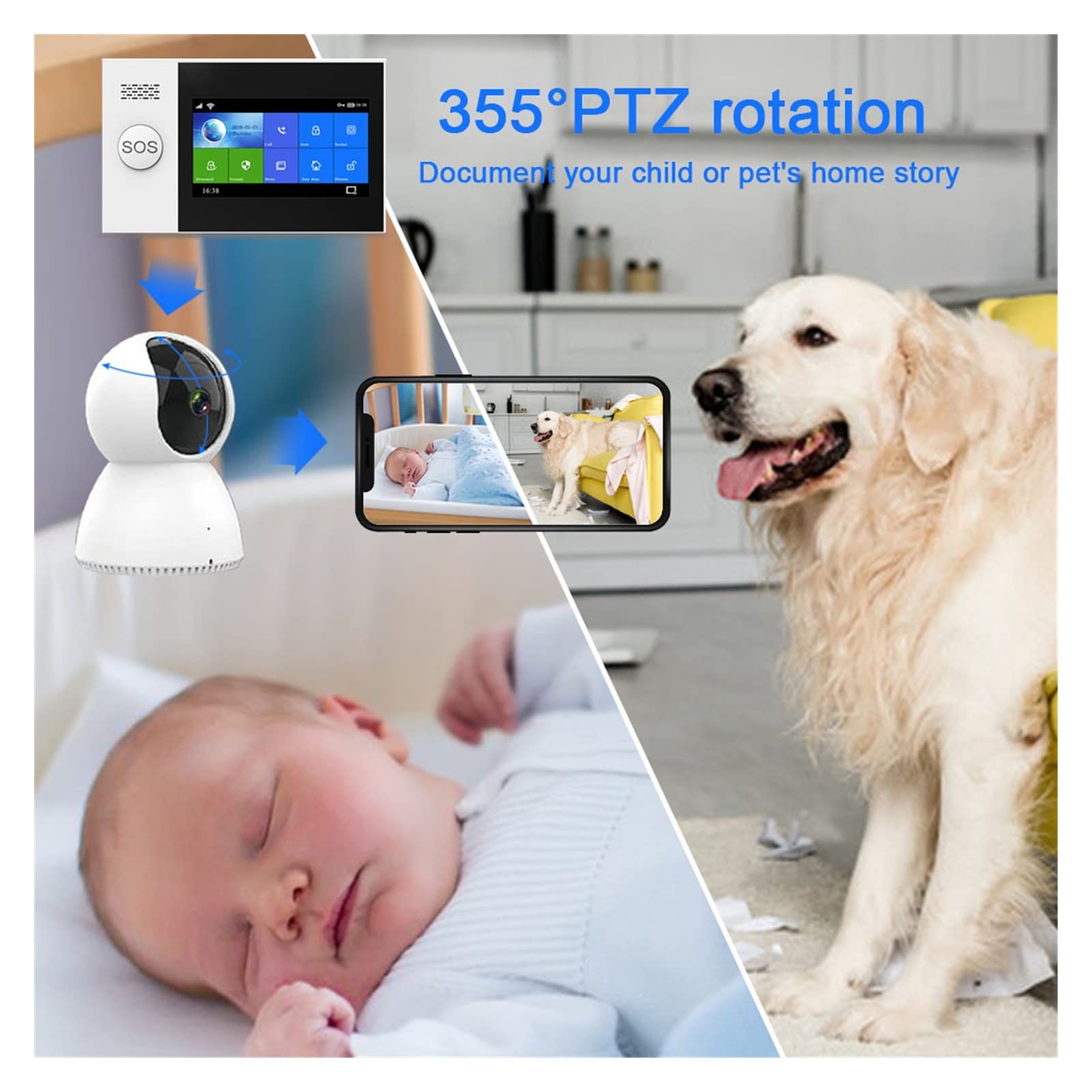 Sistema di allarme di sicurezza, Tuya Wireless Wifi GSM Set di sistemi allarme ladro for ladri domestici PIR Kit sicurezza del sensore movimento App Controllo(SMOKE)